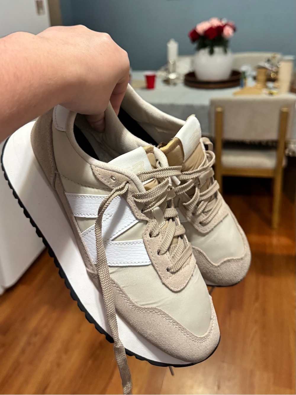 New Balance Beige and White Women's Retro Runner Sneakers